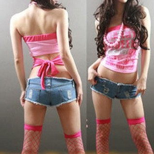 Woman sexy fashionable nightclubs ultrashort jeans rope cut blue jeans Free Shipping