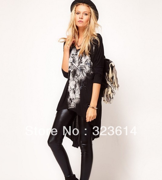 woman skull after elegant chiffon super fashion loose large size round collar long T-shirt,Free delivery