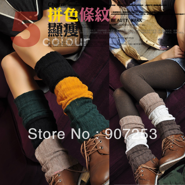 womans Three color matching stripe socks ,ankle pile of pile of socks leggings set ,Korea boot covers75 - WF