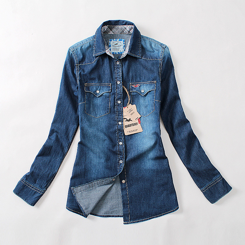 Women 100% cotton casual long-sleeve denim shirt