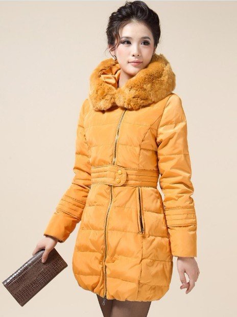 women 100% real big rabit hair collar duck down coat  Ladies down jacket with zipper fur coat