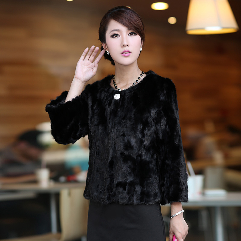 Women 2012 fur marten overcoat black mink hair fight mink fur coat