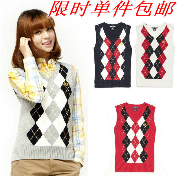 Women autumn and winter sweater vest british style female sweater female V-neck vest waistcoat female