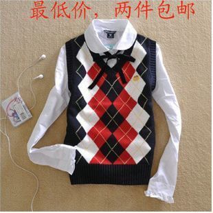 Women autumn and winter sweater vest female sweater fashion preppy style sweater dimond V-neck plaid vest waistcoat