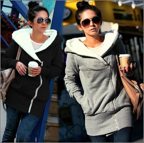 women autumn winter  coat jacket black fashion clothes warm hoodie gray black  free shipping