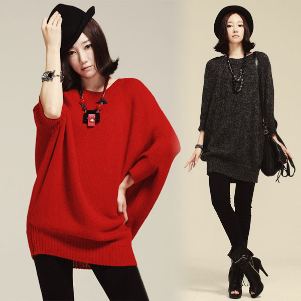 Women Batwing Baggy Sweater Knitting Pullover Jumper Mini Dress Top Sexy loose WS09