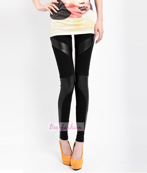 Women black leather cotton Leggings Tights Legwear pants/Free shipping/one size/LG437