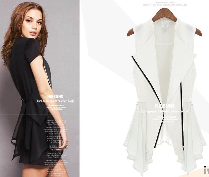 Women brand 2012 punk style elegant slim waist all-match comfortable gentlewomen vest black white