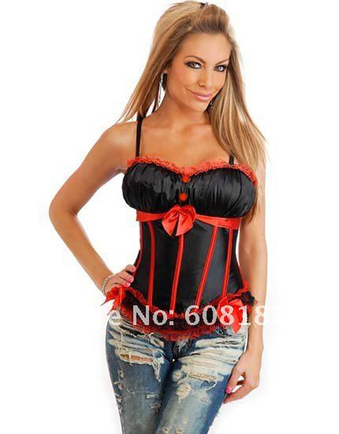 Women bustier Sexy Lingerie (Black+Red)  corset (bustier+G-string) wholesale and retail 0902