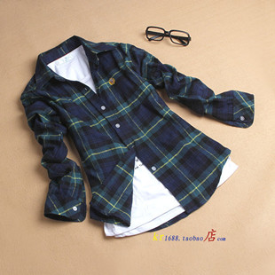 Women Button Down Casual Lapel Shirt Plaids & Checks Flannel Shirts Tops Blouse+Free shipping!