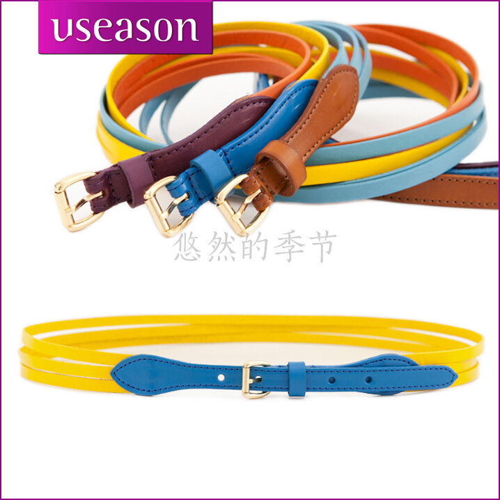 Women candy color block all-match fashion thin belt genuine leather strap personality casual female (BL003)