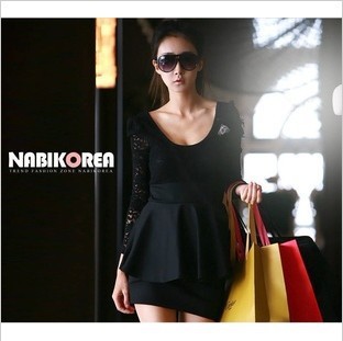 women casual dress Free Shipping &Wholesale Elegnat Lace patchwork ladies print dresses new fashion 2012 black