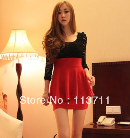 women casual dress New Style Fresh Looking  &Wholesale Elegnat Lace patchwork ladies dresses new fashion 2012 black/red