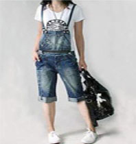 Women casual spring and summer bags suspenders tooling denim capris k386