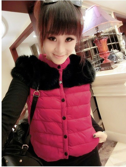 Women casual thermal fashion wool outerwear black-and-white cotton-padded jacket vest clip