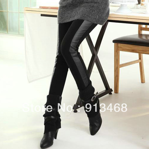 Women casual trousers skinny pants leather pants plus velvet boot cut jeans