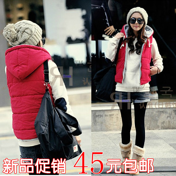 women clothes 2012 women's casual thickening vest with a hood thermal vest dess free shipping