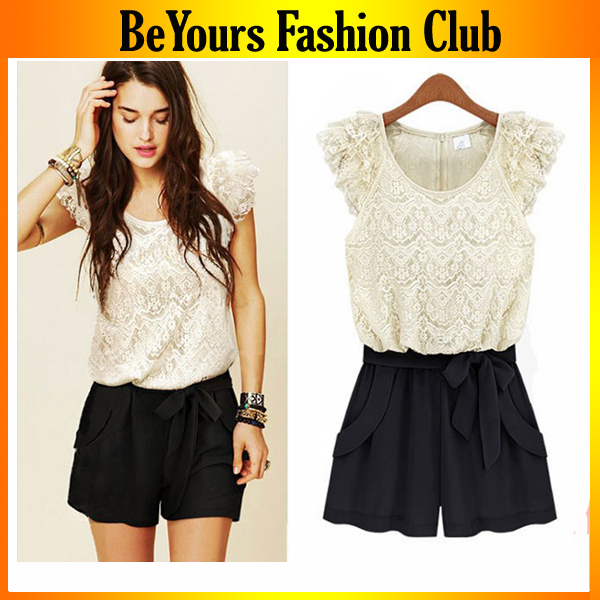 Women clothing 2013 Spring Summer Round Neck Short Sleeve Lace Cute Dresses with a beautiful Bow