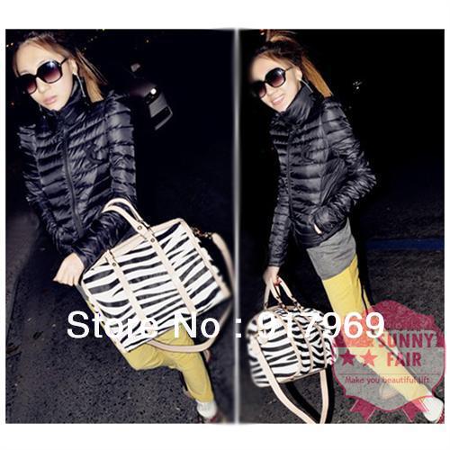 Women Commuter Turtleneck Striped Warm Was Thin Up Shoulder Clubwear Padded Coat