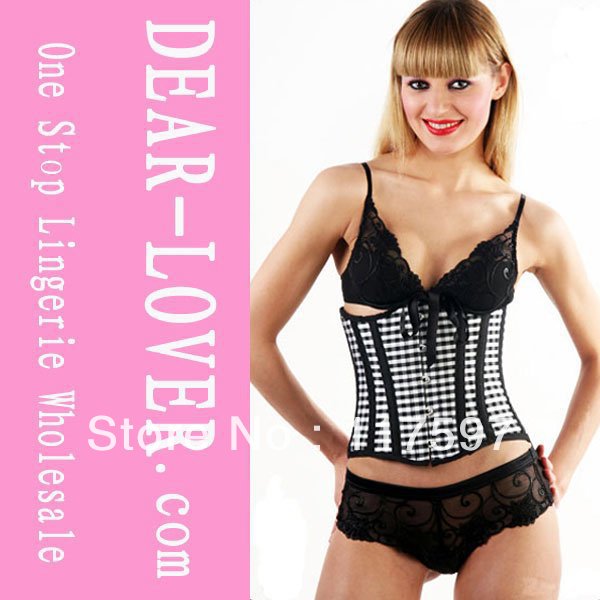 Women Corsets, Lattice Front steel Bone Under Corset with G-string LC5169+ Cheaper price + Free Shipping Cost + Fast Delivery