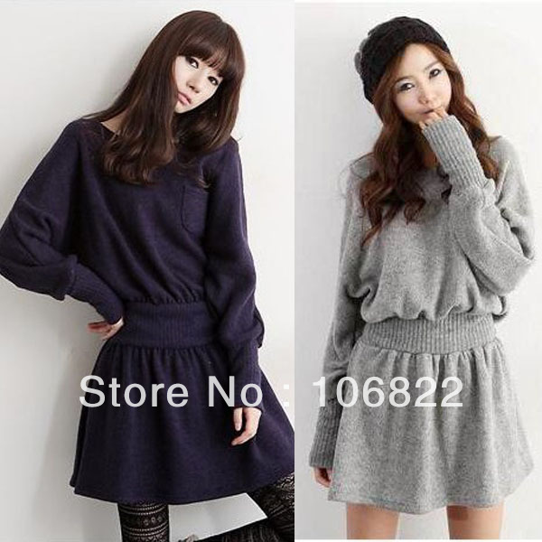 Women Cutter Shirt Sweater Long Sleeve Tunic Knit Mini Dress Top HR432