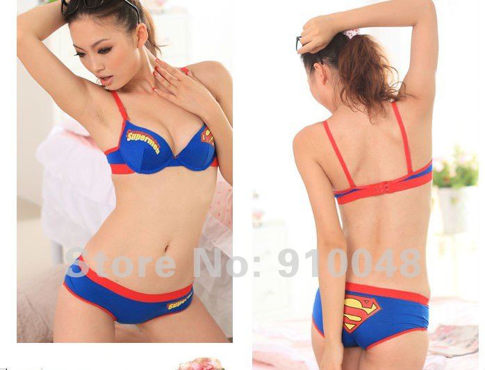 Women dark blue cartoon supermen  bra set  # TZ422/ wholesale & retail / free shipping