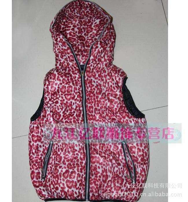 Women down cotton vest leather vest with a hood leopard print vest down jacket coat