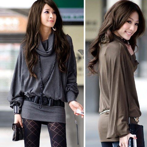 Women Elegant Grey Lantern Long Sleeve Loose Collar Mini Dress