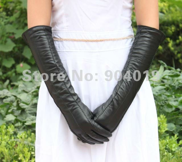 Women Fashion 18'' Long Fashion Genuine Lamb Leather Winter Opera Gloves 3 lines