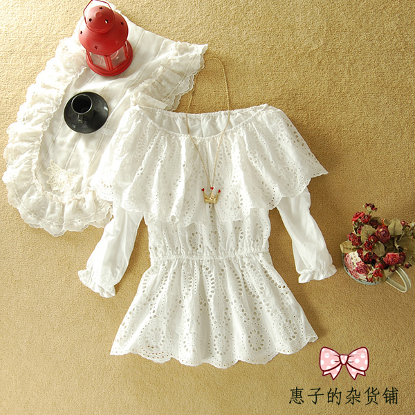 women fashion 2012 cute and sweet Lace shirt top princess,peter pan collar cotton blouse shirts white