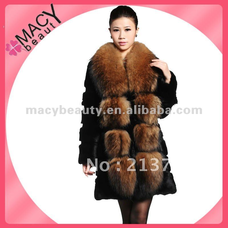 Women fashion black rabbit fur coat with mink hat CF-1034