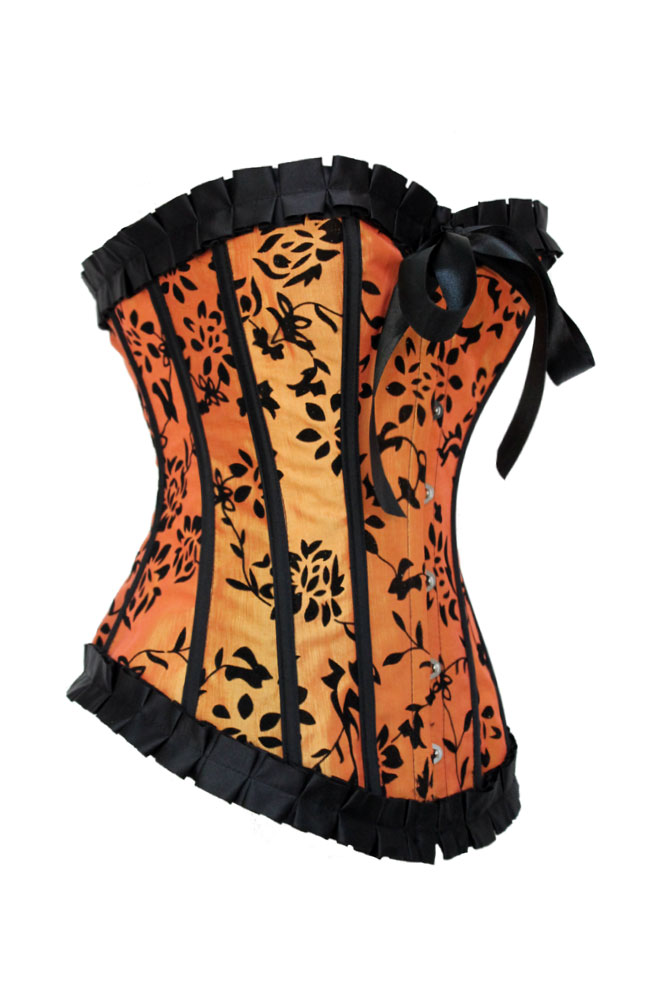 Women Fashion Fashion royal vest body shaping corset orange flock printing embroidery lacing 5254 - 1 Free Shipping