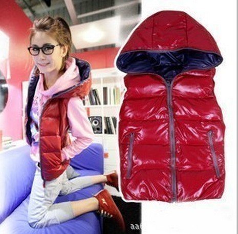 Women Fashion glossy Hooded thick warm down cotton vest Free Shipping NV279