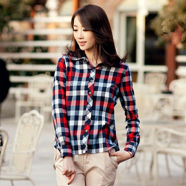 women' fashion leisure black-red plaid shirt, thickening, slim and soft, hot sale, free shipping, X0009