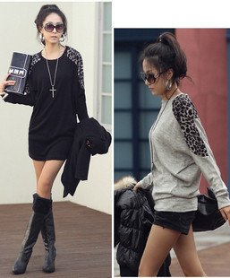 women fashion leopard bat loose shirt long-sleeved sweaters more colors