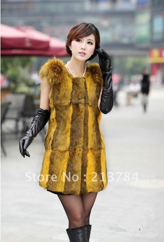 Women fashion rabbit fur vest coat with high quality CF-1012