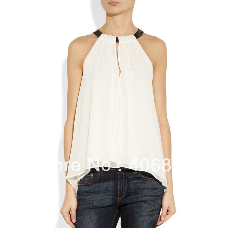 women fashion sexy shirts lady's blouses sleeveless hang sexy deep V neck chiffon shirt 793a001