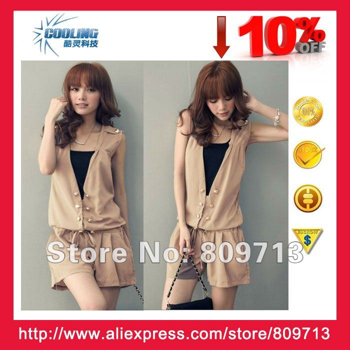 Women Fashion Sleeveless Romper Strap Short Jumpsuit new summer casual style khaki colour