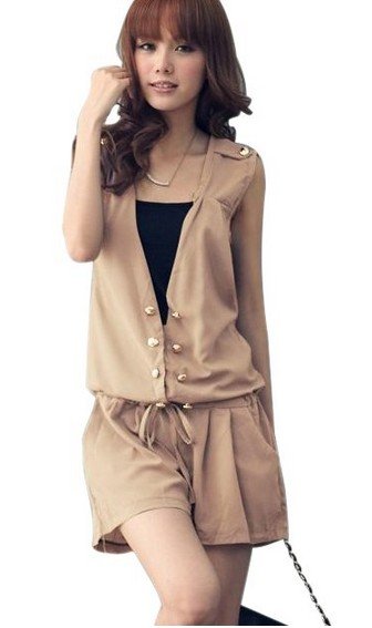 Women Fashion Sleeveless Romper Strap Short Jumpsuit Scoop light pink Color free shopping Q098