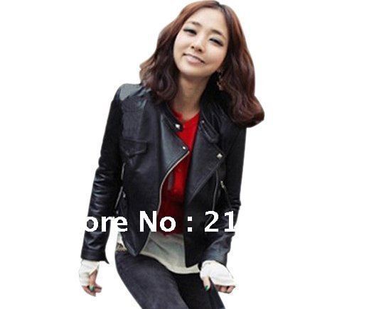 women faux leather zip-up,cropped PU leather jacket, ladies' coat, free shipping,C020