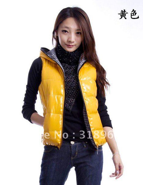 Women feather padded.Female sided wear vest women hooded code Vest size : M--L  free shipping