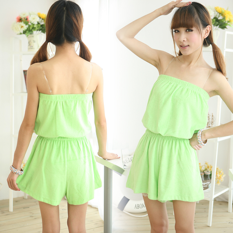 Women full cotton summer tube top shorts sleepwear one piece bath skirt thin