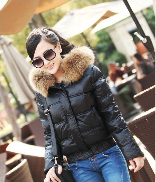 Women Fur Hooded 90% Duck Down Coat Parka Short Winter Warm Jacket