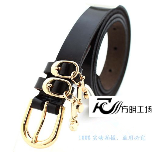 Women genuine leather casual strap decoration rhinestone pendant fine cowhide belt white strap accessories all-match