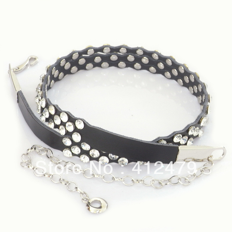 Women genuine leather rhinestone chain genuine leather fashion skirt decoration belt female waist decoration free shipping TB006