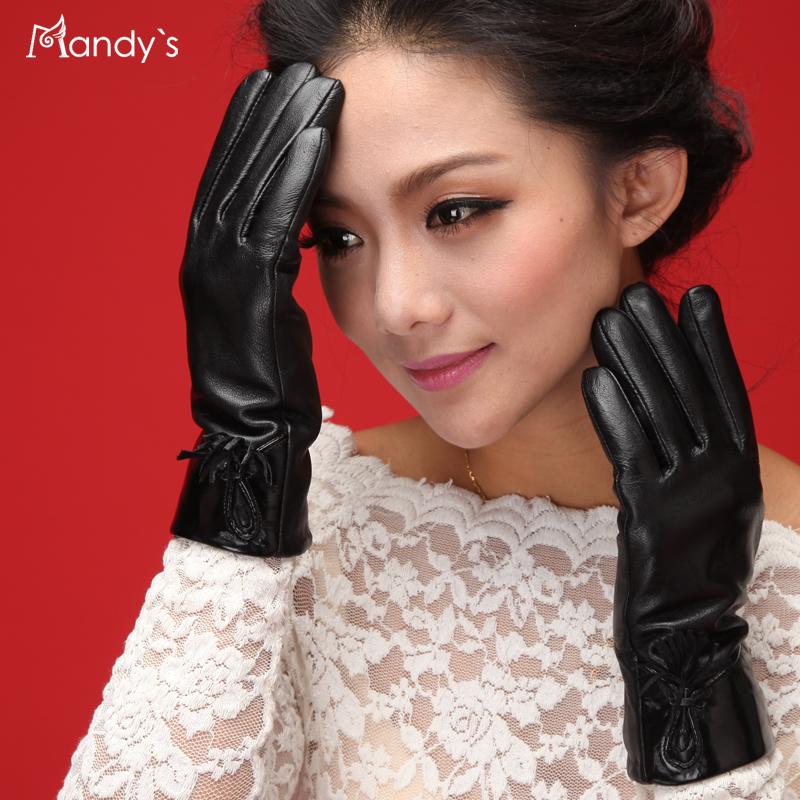 Women genuine leather sheepskin gloves fashion tassel winter thermal fleece lined gloves a18062