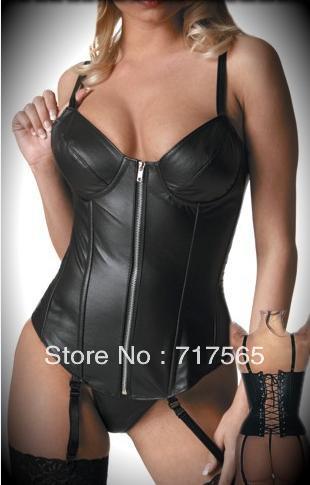 Women High Quality Black Faux Leather BONED BUSK CORSET Gothic Burlesque Llingerie OverbustBasque Body Shaper