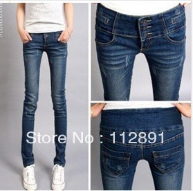 women High Waist Skinny Straight Jeans Pants Trousers unique design Slim Denim  M0075