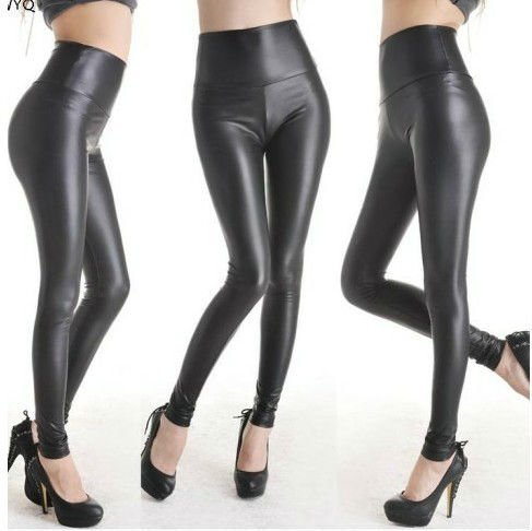 Women Inferior Smooth High -Waisted Imitation leather Leggings Tights Pants New