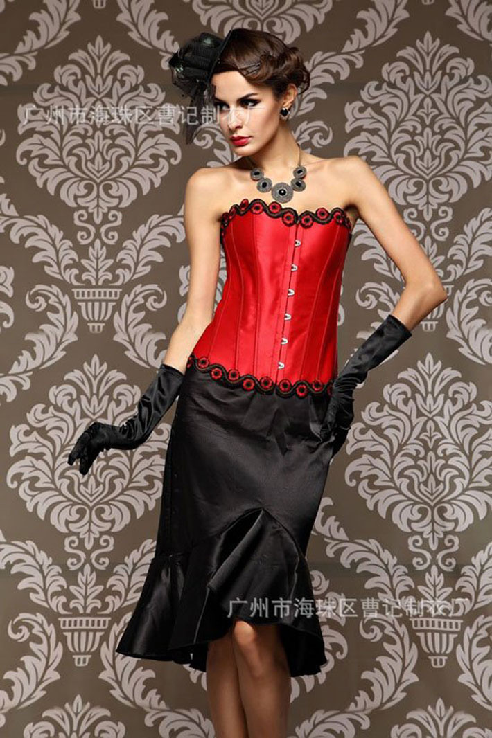 Women intimates satin Corset  Sexy Lingerie (bustier+underwear)  red 3340